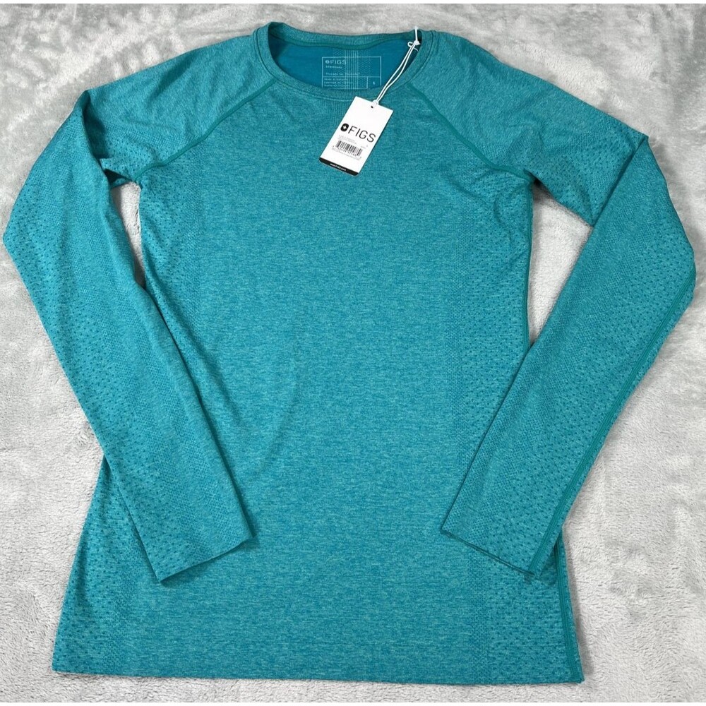 FIGS Salta Seamless Long Sleeve Underscrub Shirt Teal Heather Womens S NWT